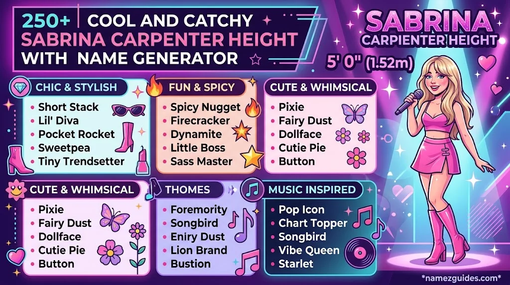 Cool And Catchy Sabrina Carpenter Height With Name Generator